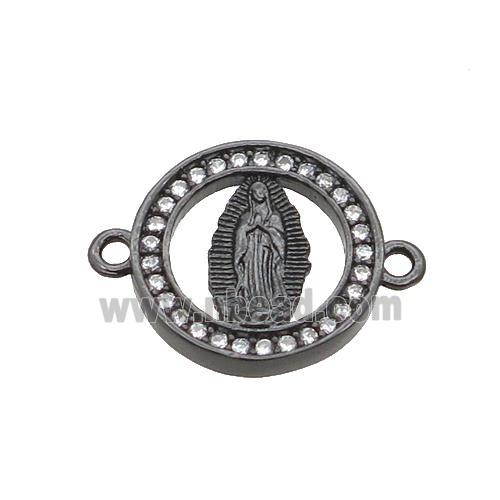Copper Circle Connector Pave Zircon Virgin Mary Black Plated
