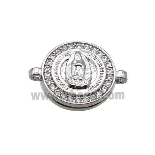 Copper Circle Connector Pave Zircon Virgin Mary Religious Platinum Plated