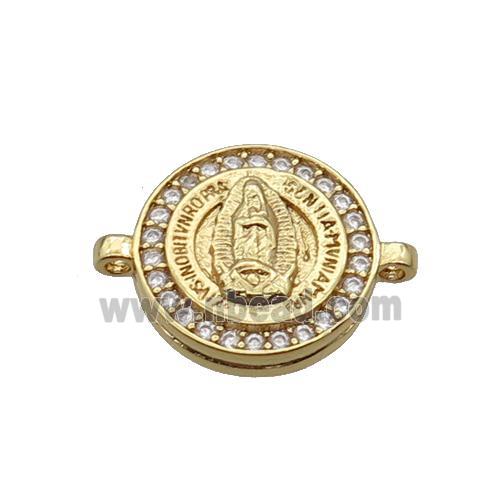 Copper Circle Connector Pave Zircon Virgin Mary Gold Plated