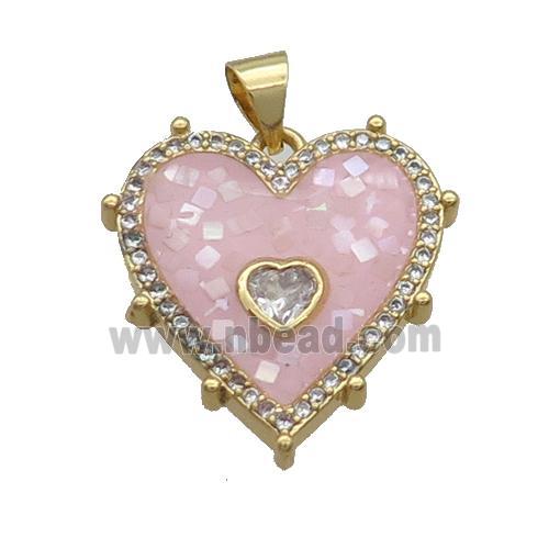 Copper Heart Pendant Pave Shell Pink Gold Plated