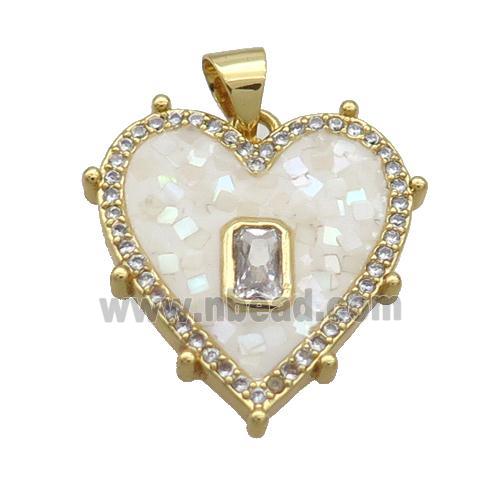 Copper Heart Pendant Pave Shell White Gold Plated
