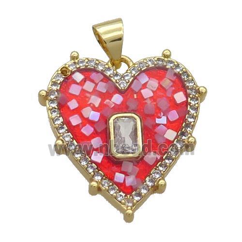 Copper Heart Pendant Pave Shell Red Gold Plated