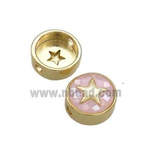 Copper Button Beads Pave Shell Pink Star Gold Plated