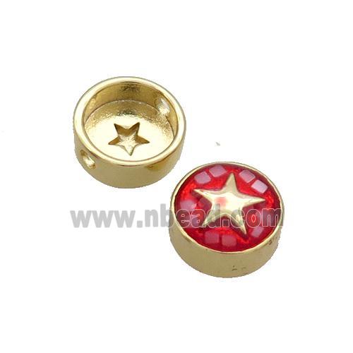Copper Button Beads Pave Shell Red Star Gold Plated