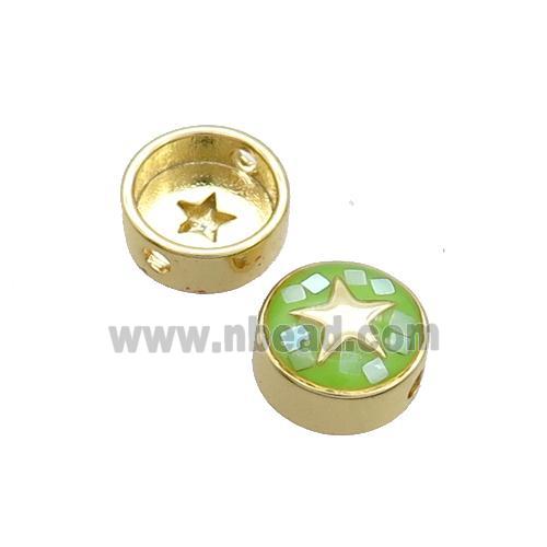 Copper Button Beads Pave Shell Green Star Gold Plated