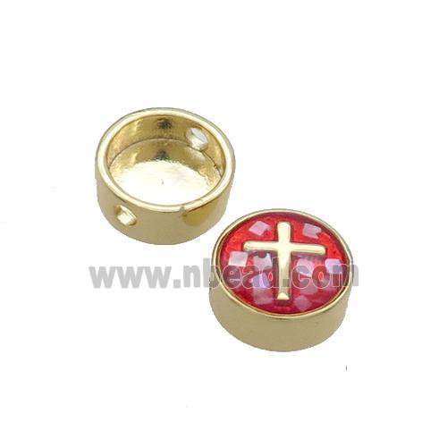 Copper Button Beads Pave Shell Red Cross Gold Plated