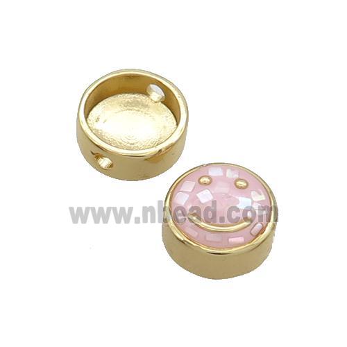 Copper Button Beads Pave Shell Pink Smileface Gold Plated