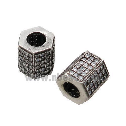 Copper Tube Beads Pave Zircon Large Hole Antique Silver