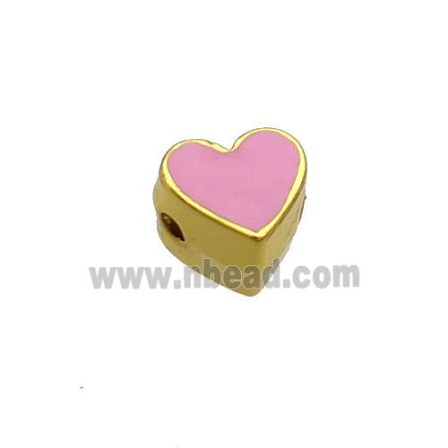 Copper Heart Beads Pink Enamel Gold Plated