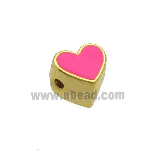 Copper Heart Beads Hotpink Enamel Gold Plated