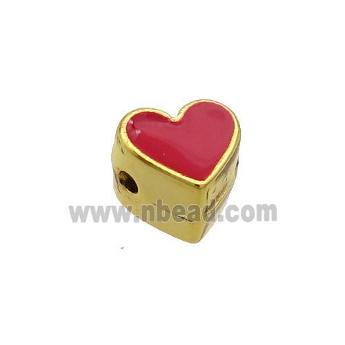 Copper Heart Beads Red Enamel Gold Plated