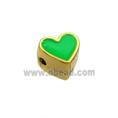 Copper Heart Beads Green Enamel Gold Plated