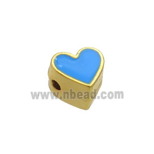 Copper Heart Beads Blue Enamel Gold Plated