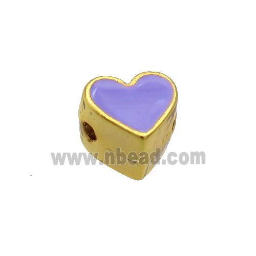 Copper Heart Beads Lavender Enamel Gold Plated