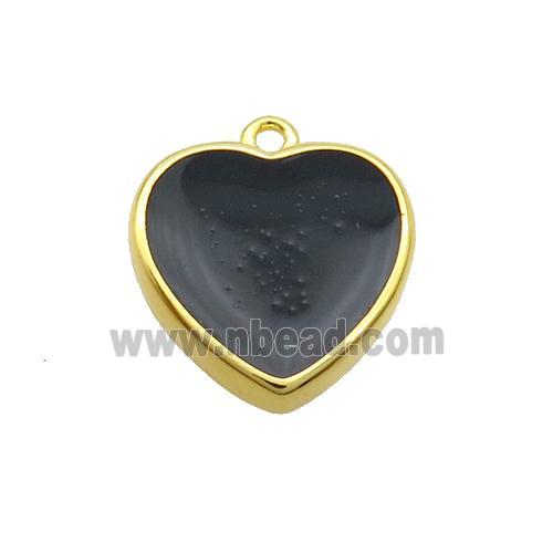 Copper Heart Pendant Black Enamel Gold Plated