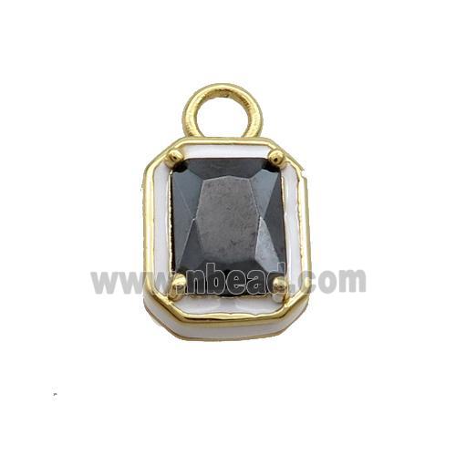 Copper Rectangle Pendant Pave Black Crystal Glass White Enamel Gold Plated