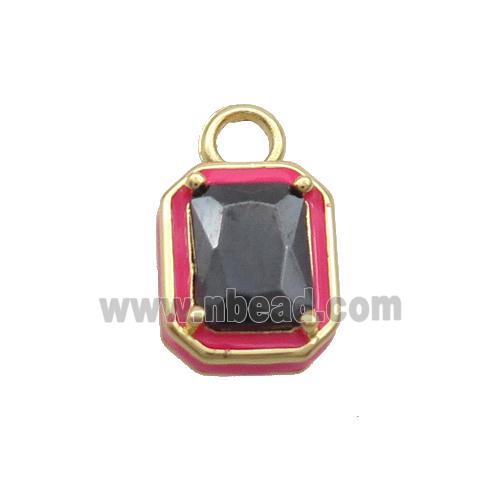 Copper Rectangle Pendant Pave Black Crystal Glass Red Enamel Gold Plated