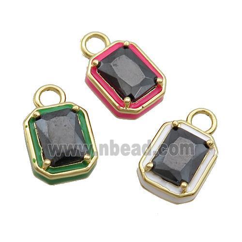 Copper Rectangle Pendant Pave Black Crystal Glass Enamel Gold Plated Mixed