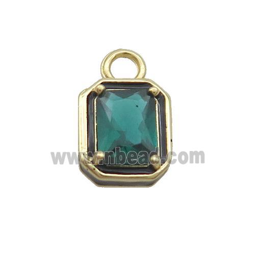 Copper Rectangle Pendant Pave Green Crystal Glass Black Enamel Gold Plated