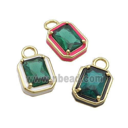 Copper Rectangle Pendant Pave Green Crystal Glass Enamel Gold Plated Mixed