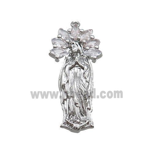 Copper Pendant Pave Zircon Virgin Mary Platinum Plated