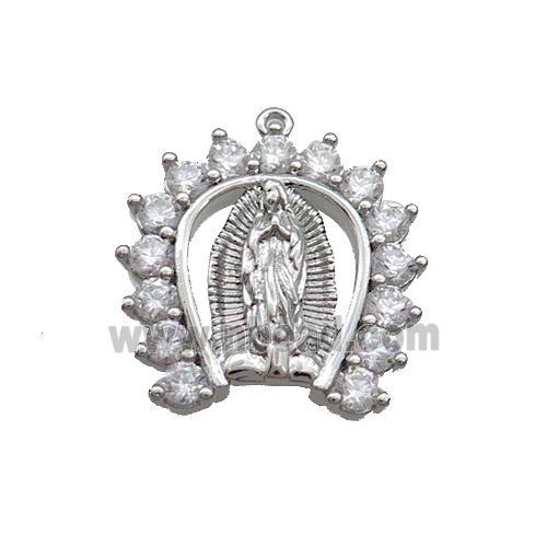 Copper Pendant Pave Zircon Virgin Mary Platinum Plated