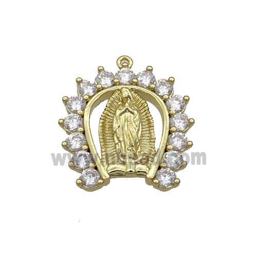 Copper Pendant Pave Zircon Virgin Mary Gold Plated