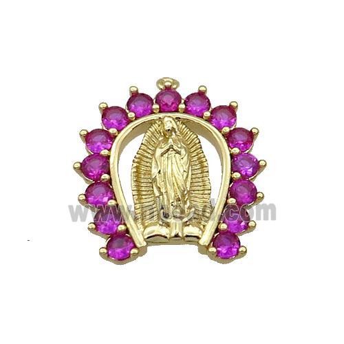 Copper Pendant Pave Zircon Virgin Mary Gold Plated