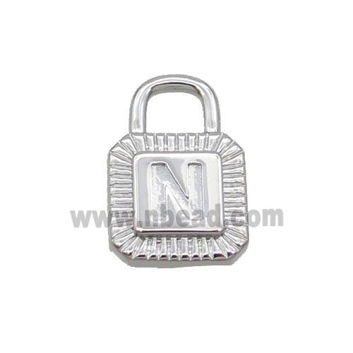 Copper Lock Pendant N-Letter Platinum Plated