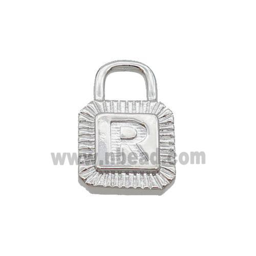 Copper Lock Pendant R-Letter Platinum Plated
