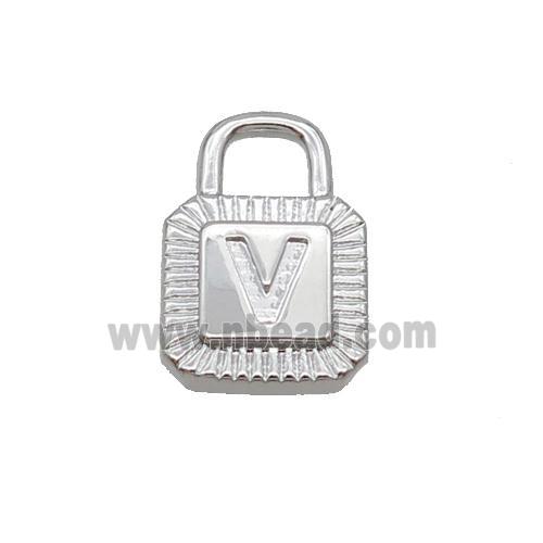 Copper Lock Pendant V-Letter Platinum Plated