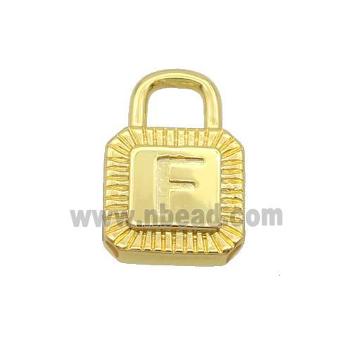 Copper Lock Pendant F-Letter Gold Plated