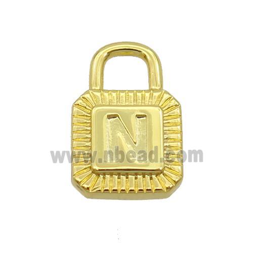 Copper Lock Pendant N-Letter Gold Plated
