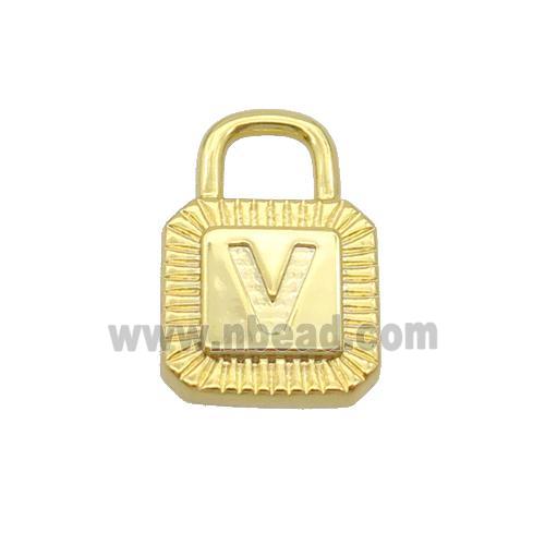 Copper Lock Pendant V-Letter Gold Plated
