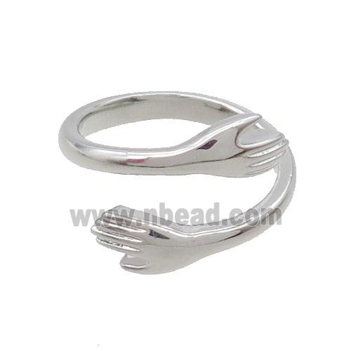 Copper Ring Love Embrace Adjustable Platinum Plated