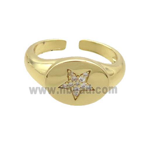 Copper Ring Pave Zircon Star Gold Plated