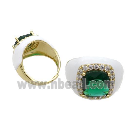 Copper Ring Pave Crystal White Enamel Adjustable Gold Plated