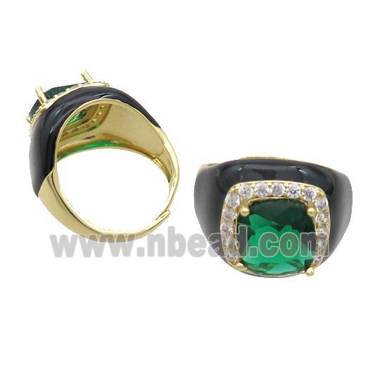 Copper Ring Pave Crystal Black Enamel Adjustable Gold Plated
