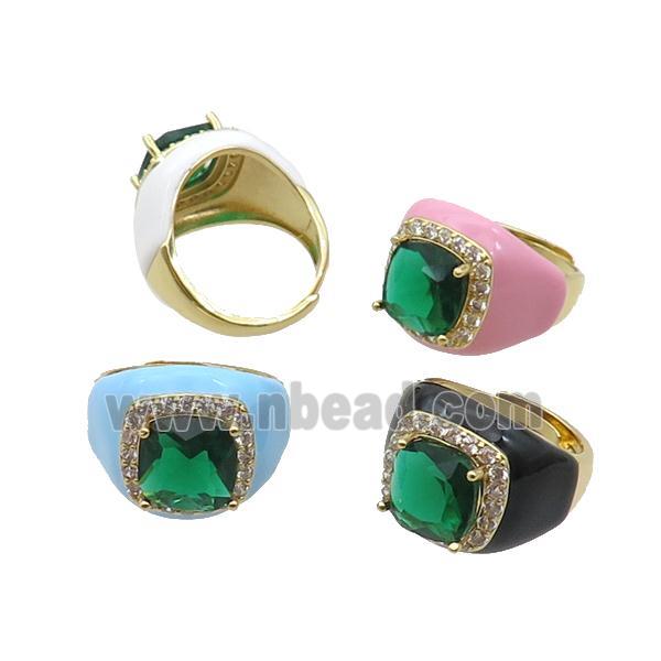 Copper Ring Pave Crystal Enamel Adjustable Gold Plated Mixed