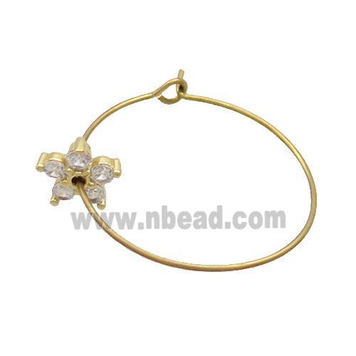 Copper Hook Earring Pave Zircon Flower Gold Plated