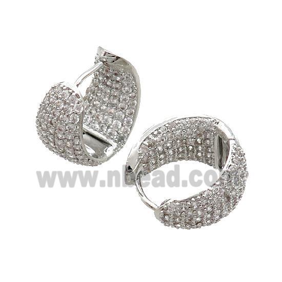 Copper Hook Earring Pave Zircon Platinum Plated