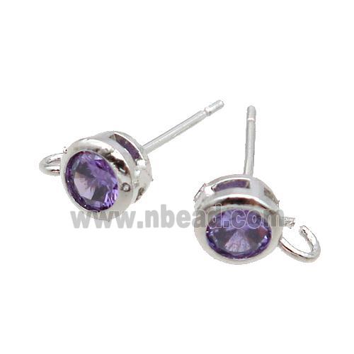 Copper Stud Earring Pave Purple Crystal Glass Platinum Plated