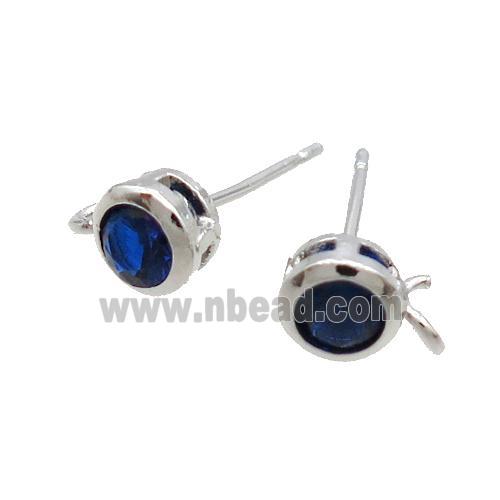 Copper Stud Earring Pave Blue Crystal Glass Platinum Plated
