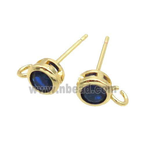 Copper Stud Earring Pave Blue Crystal Glass Gold Plated