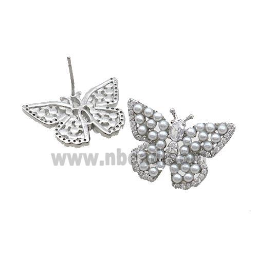 Copper Butterfly Stud Earring Pave Shell Platinum Plated