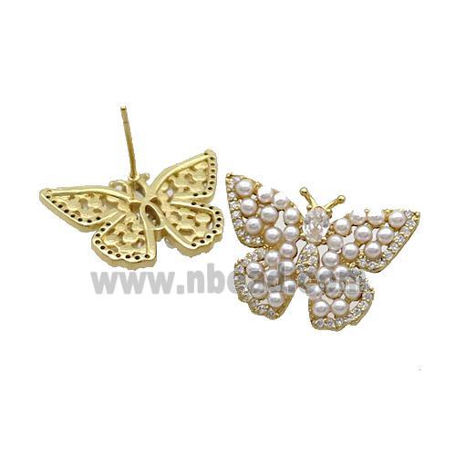 Copper Butterfly Stud Earring Pave Shell Gold Plated