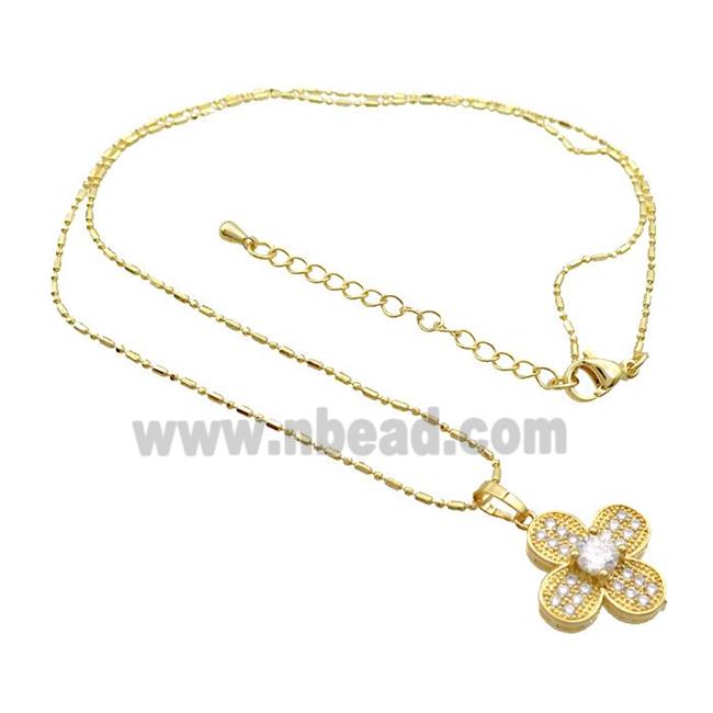 Copper Necklace With Clover Pave Zircon Gold Plated