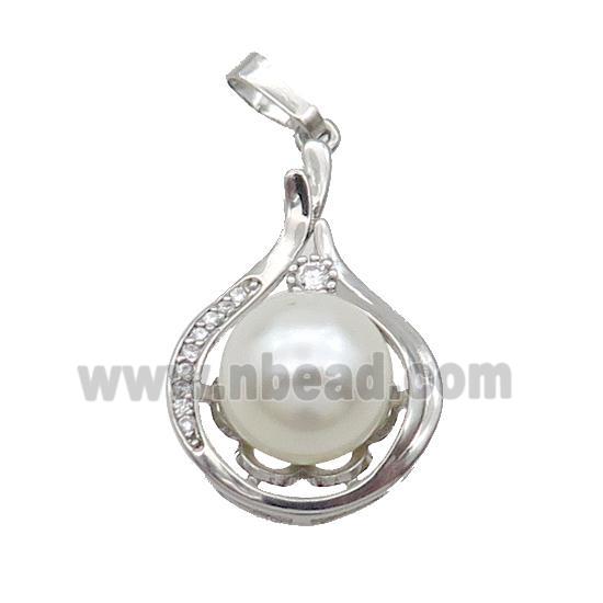 Copper Pendant Pave Pearlized Shell Platinum Plated