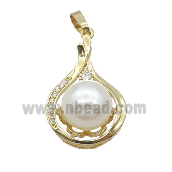 Copper Pendant Pave Pearlized Shell Gold Plated
