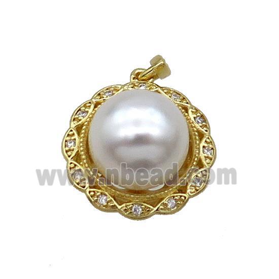 Copper Pendant Pave Pearlized Shell Flower Gold Plated